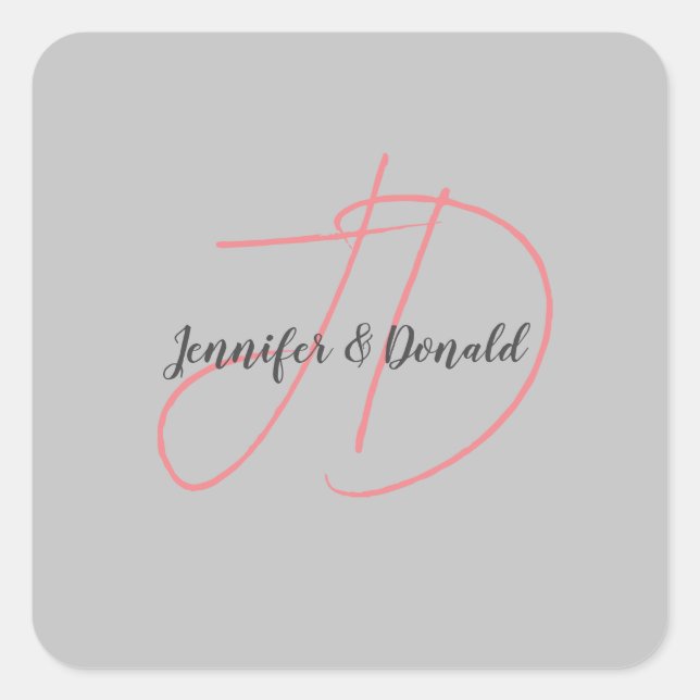 Pegatina Cuadrada Monograma de escritura clásica de moda (Anverso)