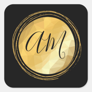 Pegatina Cuadrada Monograma de esfera de oro metálico