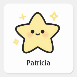 Pegatina Cuadrada Monograma de estrella amarilla kawaii caprichoso l