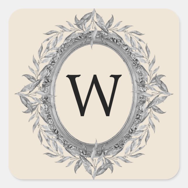Pegatina Cuadrada Monograma de flor de flores plateadas festividades (Anverso)