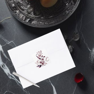 Pegatina Cuadrada Monograma de flores de orquídeas blancas y magenta