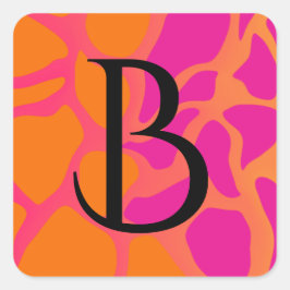 Pegatina Cuadrada Monograma de gradiente rosado naranja