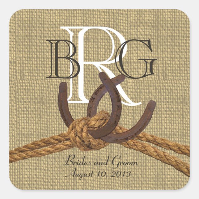 Pegatina Cuadrada Monograma de herradura (Anverso)