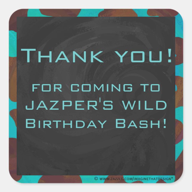 Pegatina Cuadrada Monograma de impresión marrón y Verde azulada (Anverso)