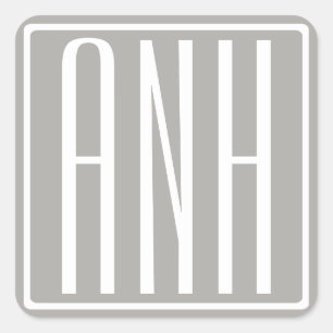 Pegatina Cuadrada Monograma de Iniciales   Blanco Sobre Gris Claro