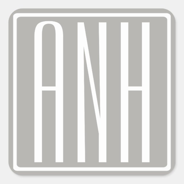 Pegatina Cuadrada Monograma de Iniciales | Blanco Sobre Gris Claro (Anverso)