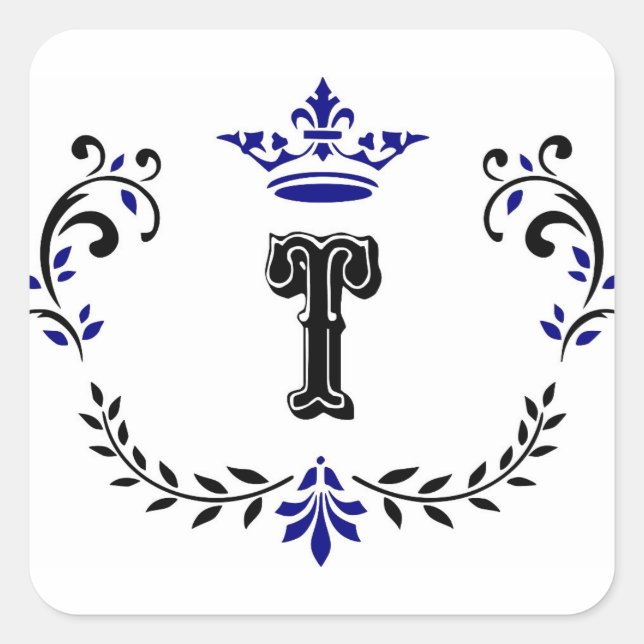 Pegatina Cuadrada Monograma de la corona 'T' (Anverso)