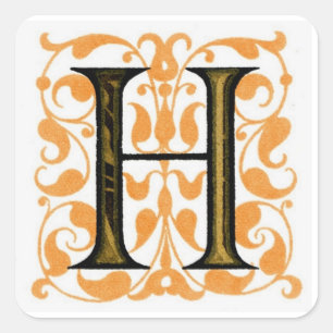 Pegatina Cuadrada Monograma de la cosecha Fancy Vintage "H" - Pegati