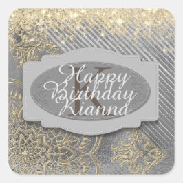 Pegatina Cuadrada Monograma de la moda Purpurinoso Mandala