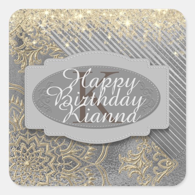 Pegatina Cuadrada Monograma de la moda Purpurinoso Mandala (Anverso)