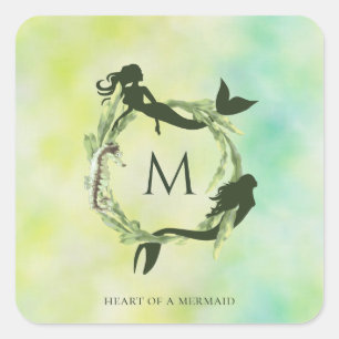 Pegatina Cuadrada Monograma de las sirenas de la guirnalda del