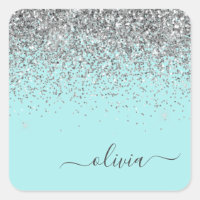 Monograma de lentejuelas azul turquesa plateado fe