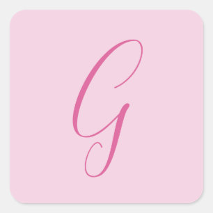 Pegatina Cuadrada Monograma de letra inicial rosa claro elegante sen