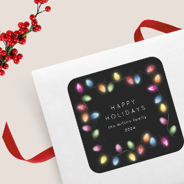 Pegatina Cuadrada Monograma de Luces de Navidad Coloridas