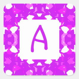 Pegatina Cuadrada Monograma de marcado simétrico rosa y blanco