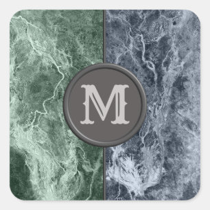 Pegatina Cuadrada Monograma de mármol de dos colores - Escoja sus co