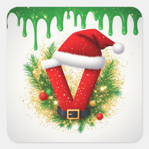 Pegatina Cuadrada Monograma de Navidad V para Nombres de Festejos