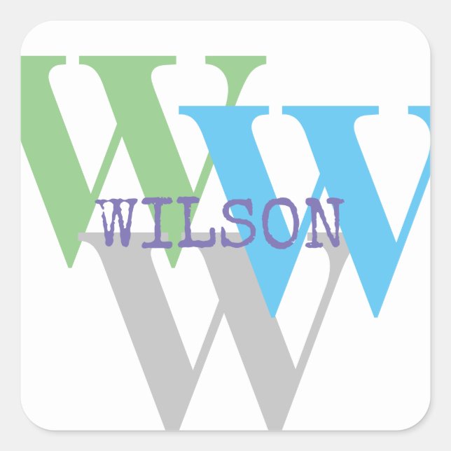 Pegatina Cuadrada monograma de nombre INTIAL con estilo mínimo (Anverso)