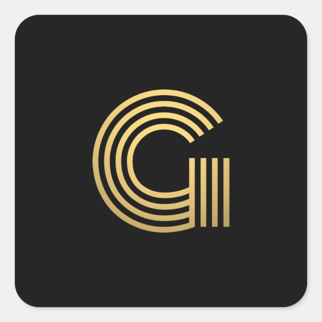 Pegatina Cuadrada Monograma de oro moderno (Anverso)