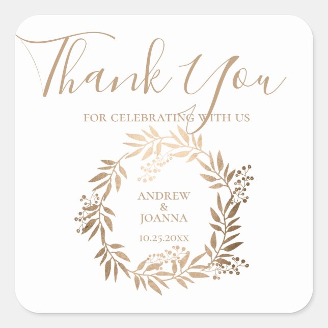 Pegatina Cuadrada Monograma de oro personalizado moderno y elegante (Anverso)