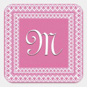 Pegatina Cuadrada Monograma de peones rosados y blancos