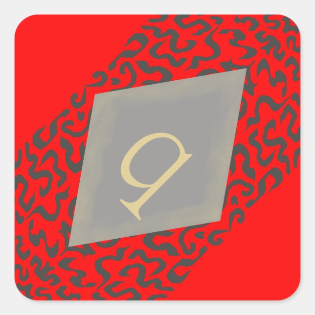 Pegatina Cuadrada Monograma de pergamino rojo y gris Q Pegatinas de  (Anverso)