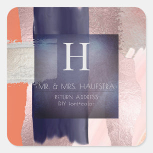 Pegatina Cuadrada Monograma de PixDezines, bloque de color Rubor+Nav