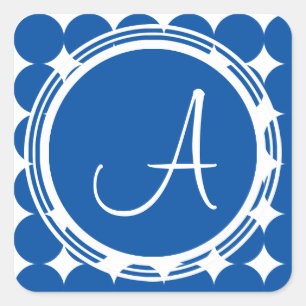 Pegatina Cuadrada Monograma de puntos de Polka Azul