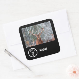 Pegatina Cuadrada Monograma de reno de nieve Nombre de foto