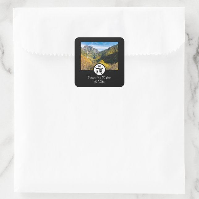 Pegatina Cuadrada Monograma de silueta de cráneo de toro de Longhorn (Bolso)