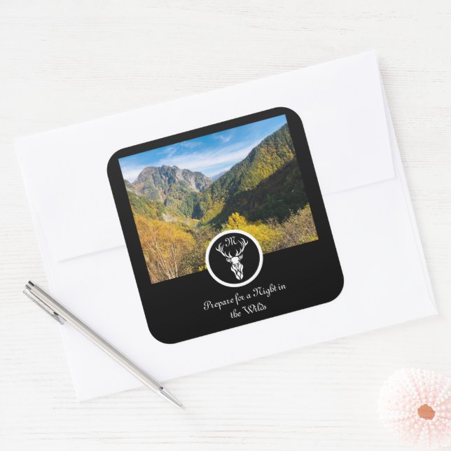 Pegatina Cuadrada Monograma de silueta de grapa blanca de nieve (Sobre)