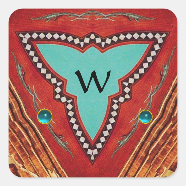 PEGATINA CUADRADA MONOGRAMA DE TRIÁNGULO GEOMÉTRICO ABSTRACTO DE AZU (Anverso)