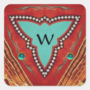 PEGATINA CUADRADA MONOGRAMA DE TRIÁNGULO GEOMÉTRICO ABSTRACTO DE AZU