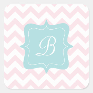 Pegatina Cuadrada Monograma de zigzag rosa