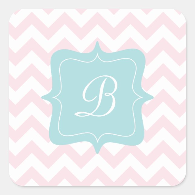 Pegatina Cuadrada Monograma de zigzag rosa (Anverso)