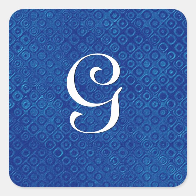 Pegatina Cuadrada Monograma del Boda azul real Cualquier letra B567 (Anverso)
