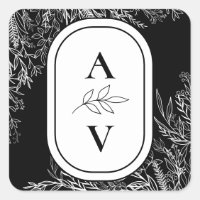 Monograma del Boda de verde blanco y negro
