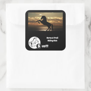 Pegatina Cuadrada Monograma del club de equitación y golf