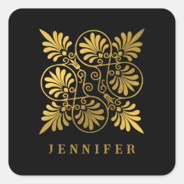 Pegatina Cuadrada Monograma del lustre griego antiguo dorado