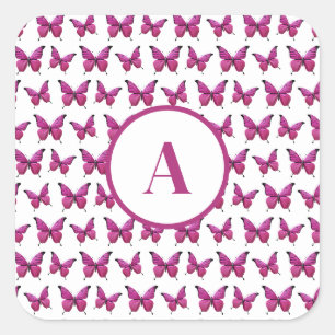 Pegatina Cuadrada Monograma del modelo moderno de mariposa cúpula ro