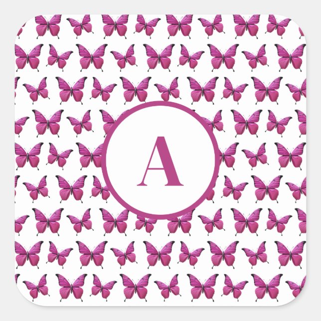 Pegatina Cuadrada Monograma del modelo moderno de mariposa cúpula ro (Anverso)