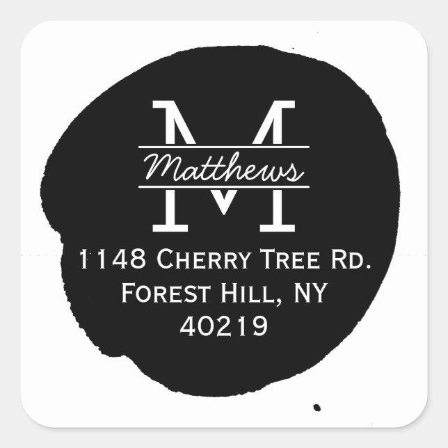 Pegatina Cuadrada Monograma del Personalizado de bandeja de tinta el (Anverso)