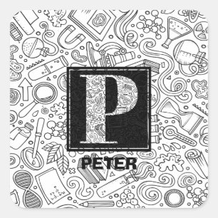 Pegatina Cuadrada Monograma del Personalizado de Ciencia - Letra P P