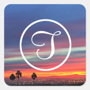 Pegatina Cuadrada monograma del personalizado de fotos de las nubes