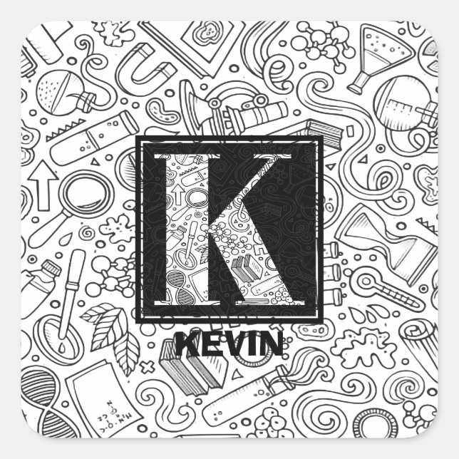 Pegatina Cuadrada Monograma del Personalizado de la ciencia - Letra  (Anverso)