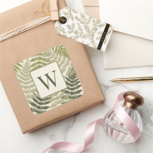 Pegatina Cuadrada Monograma del Personalizado del patrón de ferns