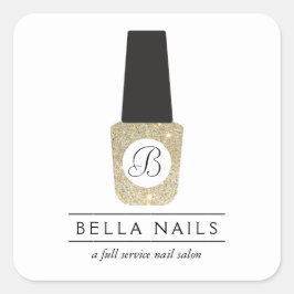 Pegatina Cuadrada Monograma del salón de uñas con Purpurina de oro N