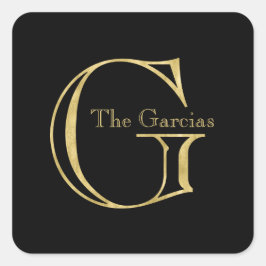 Pegatina Cuadrada Monograma dorado G y nombre en cualquier color