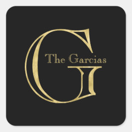 Pegatina Cuadrada Monograma dorado G y nombre en cualquier color