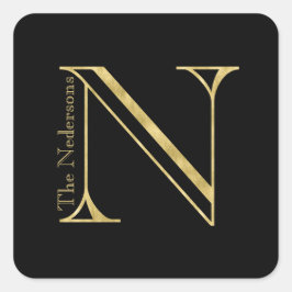 Pegatina Cuadrada Monograma dorado N y nombre en cualquier color